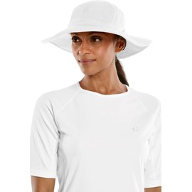 Coolibar UPF 50+ Women's Brighton Chlorine Resistant Bucket Hat - Sun Protective (Small/Medium- White)