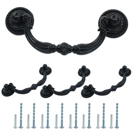 Zorveiio 4Pcs 2.75 Inch Hole Spacing Vintage Bail Pull Handles, Antique Cabinet Pulls Black Hardware for Cabinets, Furniture, Drawers with Mounting Screws.