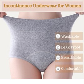 Women's Washable Incontinence Underwear 4 Pack, Leakproof Ladies Panties High Waist, Incontinence Protective Briefs for Minor Bladder Leak(L)