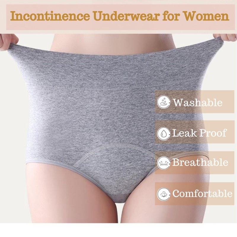 Women's Washable Incontinence Underwear 4 Pack, Leakproof Ladies Panties High