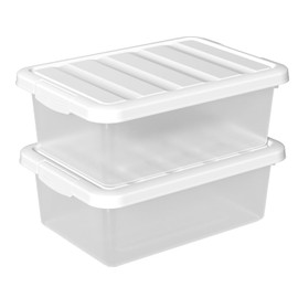 Afromy Plastic Storage Containers with Secure Latching Lids, Stackable Organization Bins, Clear/White, 14 Quart, Set of 2