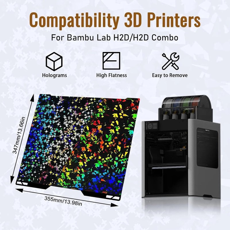 IdeaFormer-3D PEF H2S H2D Build Plate 346x355mm, Rainbow Confetti PEF+Galaxy