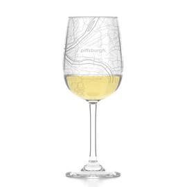 Well Told Engraved Pittsburgh PA Map Stemmed Wine Glass - Etched City Map Wine Glass Gift for Wine Lovers (16 oz, Clear)
