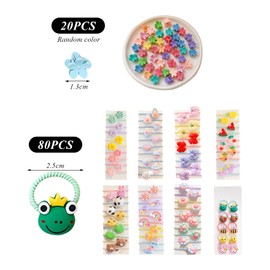 Pack of 80 Small Hair Bobbles and 20 Small Hair Pins, Cute Hair Accessories for Girls, Hair Accessories, Funny Cartoon Hair Bobbles, Elastic Hair Bobbles