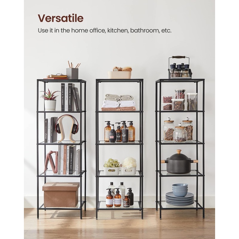 VASAGLE Bookcase, 5-Tier Bookshelf, Slim Shelving Unit for Bedroom, Bathroom,
