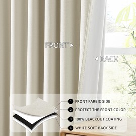 ChrisDowa Grommet Blackout Curtains for Bedroom 84 Inch Length 2 Panels Farmhouse Neutral Rustic Room Darkening Full Blackout Thermal Noise Cancelling Linen Textured Drapes Beige White 52" Wx84 L