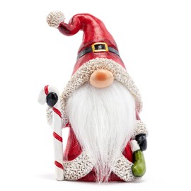Napco 52907 Santa Gnome Candy Cane, Red/White 6 x 4 Inches Resin Indoor/Outdoor Holiday Figurine