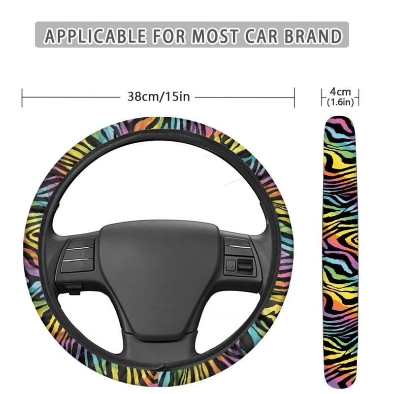 Brosoneto Rainbow Zebra Steering Wheel Cover for Women Men Car