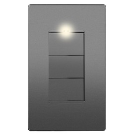 LIDER Minimalist Design Matte Finish Lighted Triple Switch with Screwless Wall Plate, Combination Frameless Decorator Switch with Locator Light, Ground Terminal, Single Pole, 15A 120V, Space Gray