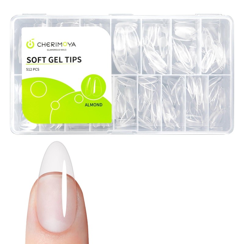 CHERIMOYA Soft Gel Tips para Uñas 512 pcs 14 Tamaños-Almendrada