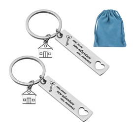 ORUZA 2 PCS New Home Keychains Housewarming Gift Keyrings New Home New Adventures New Homeowner House Keyring for Friends Family Couple