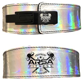 Arsa Fitness Weightlifting Adjustable Lever Belt for Men & Women Real Cow Hide Leather for Powerlifting Back Support Workout Deadlifts Squats 10MM Thickness 4" Width (MEDIUM, HOLOGRAPHIC)