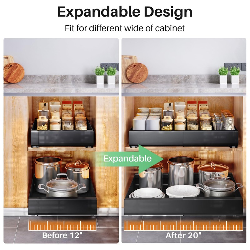 Pull out Cabinet Organizer, Expandable(12"-20") Heavy Duty Slide out Drawer