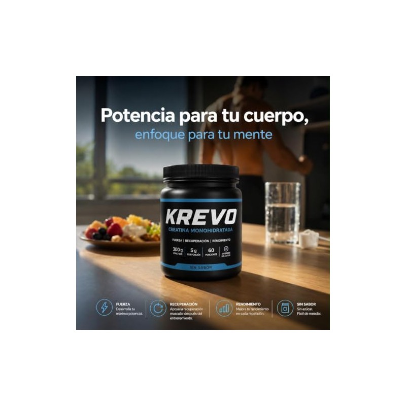 KREVO Creatina Monohidratada en Polvo 300 g - 60 Porciones