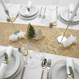 MODERNO Table Runner Table Decoration with Stars in Gold (28 cm x 5 m) High-Quality Table Runner in Jute Look for Christmas and Advent Season, Festive Decoration for Festive Occasions