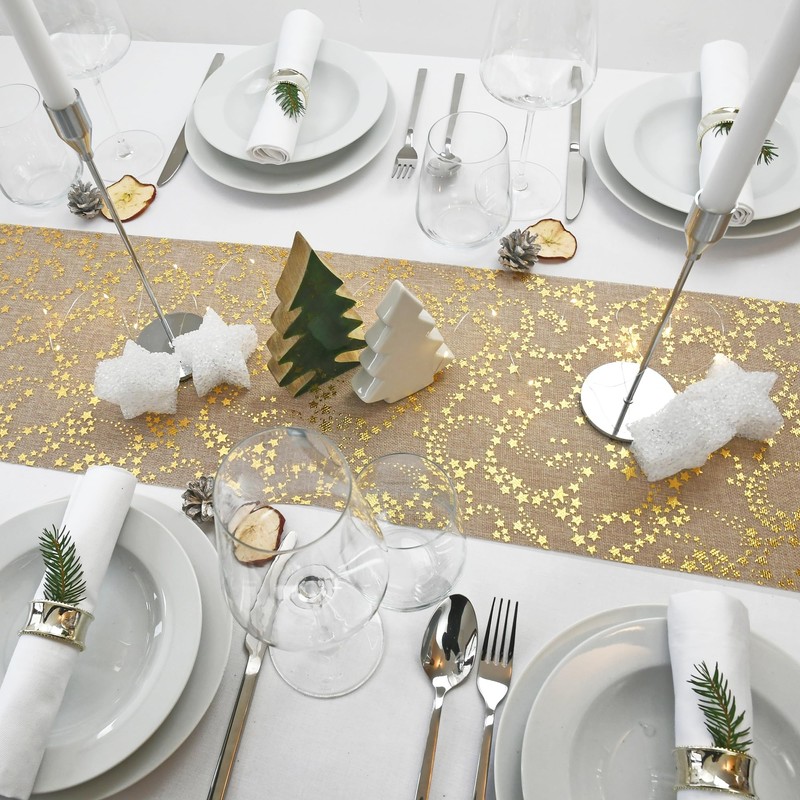MODERNO Table Runner Table Decoration with Stars in Gold (28
