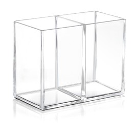 DIFIT Acrylic Pen Holder, Pen Holder with 2 Compartments, Transparent Pen Holder, Desk Pen Holder, Makeup Brush Holder, Pen Holder for Office, School, Household Supplies (Pack of 1)