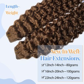 Brown Sew in Hair Extensions Real Human Hair 18 Inch 100Gram Water Wave Bundles for Women Curly Brown Human Hair Bundles Remy Hair Extensions Full Ends Medium Brown Sew in Weft Hair Extensions