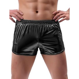 AIEOE Men's Shiny Shorts with Pockets Party Shorts Sexy Boxer Shorts for Men Size S-3XL, black