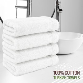 American Veteran Towel, Hand Towels for Bathroom Set of 4, 100% Cotton Turkish Hand Towel Sets Clearance Prime, Soft Drying Hand Face Towels, White Hand Towels