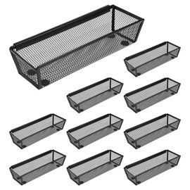 Limbeuuu 10 Pack Silverware Drawer Organizer 9 x 3 x 2 Inch Mesh Utensil Organizer for Kitchen Drawers with Interlocking Arm for Flatware Knives Spoons Fork Cosmetic Utensil Tabletop Storage Tray
