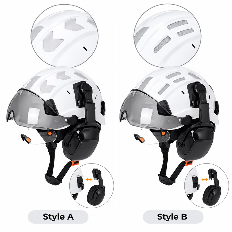 Safety Helmet with Built-In Visor & Removable Earmuffs – Style