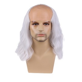 Edivd Silver Gray Wig Short Silver Grey Wavy Curly Wig for Easter Cosplay Heat Resistant Synthetic Hair with Cap