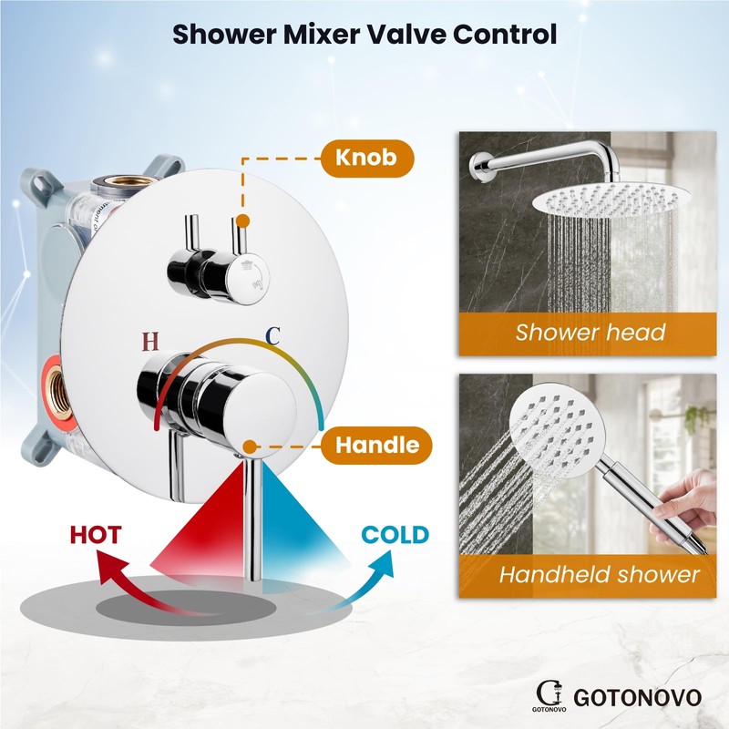 gotonovo Rain Shower System with 10 Inch Round Showerhead and
