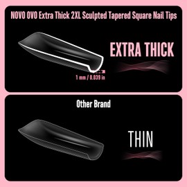 NOVO OVO Sculpted XXL Square Nail Tip for Curved Nails, Extra Thick Long False Nails Press on, Full Cover Soft Gel Extension Fake Nail for Acrylic kit, Clear X 15 Sizes 300pcs