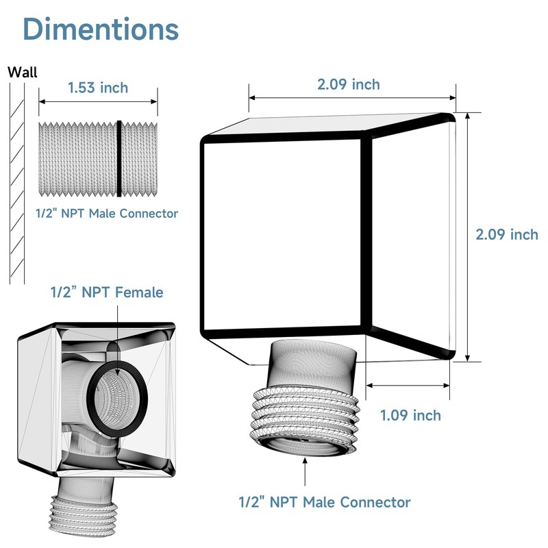 Wall Mounted Supply Elbow, Wall Elbow for Hand Shower, Solid