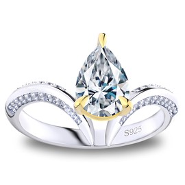 Pear CZ Engagement Rings for Women by Ginger Lyne |1.5 Ct Faux Diamond Ring | 925 Sterling Silver 14K Gold Wedding for Women | Travel Promise or Bridal for Her | Size 6