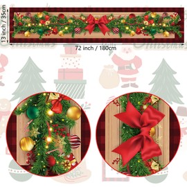 Christmas Table Runner, 13 x 72 Inch Xmas Red Berries & Red Black Buffalo Check Plaid Table Runner, 3D Realistic Winter Holiday Kitchen Wooden Table Line Decoration Indoor Outdoor Home Party Decor