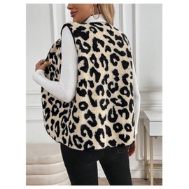 BEAUDRM Women's Y2k Leopard Print Vest Top Button Down Sleeveless Jacket Outerwear Multicolor Small