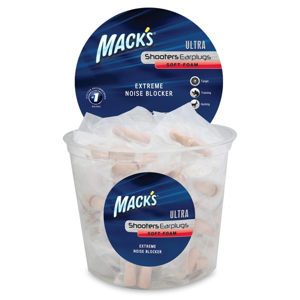 Mack's Ultra Soft Foam Shooting Earplugs, 100 Pair - 32 dB High NRR, Comfortable Ear Plugs for Hunting, Tactical, Target, Skeet and Trap Shooting