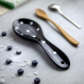 City to Cottage Handcrafted Ceramic Spoon Rest - Kitchen Countertop Ceramic Spoon Holder for Utensils and Cooking Tools - Black and White Polka dot Spoon Rest for Stove Top
