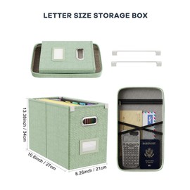 Oterri File Organizer Box with Lid, Portable Hanging File Box with Mesh Pocket, Collapsible Filing Storage Box for Letter Size, File Organizer for Office/Home/School(1 PCS, Green)