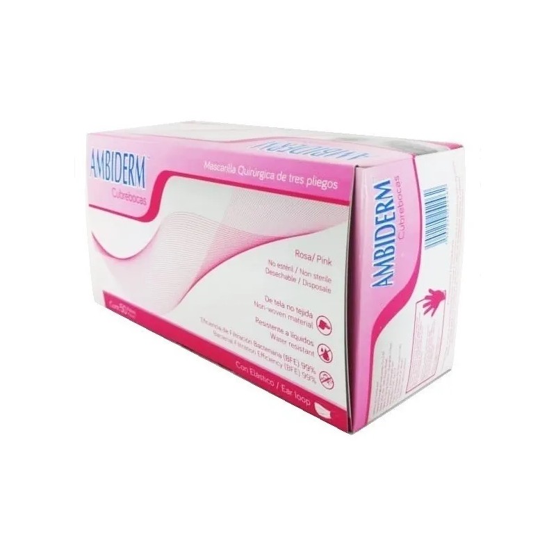 Cubre Bocas 3 Pliegos Ambiderm Rosa Caja C/50