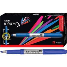 BIC Intensity Permanent Markers, Fine Point, Blue, Vibrant & Long-Lasting, 12-Count