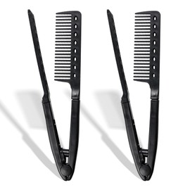 Hair Straightening Comb – Heat-Safe, Tangle-Free V-Shaped Styling Tool for Flat Irons & Curling Wands, Travel-Ready (Black, Plastic, Dry Hair, 2-Pack)