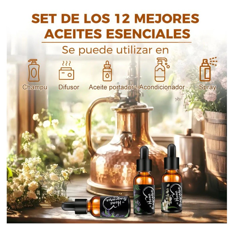 Aceite Esencial Puro y Natural 12 Unidades Para Difusor Y