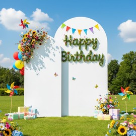 GEWONELIFE White Arch Backdrop Cover Set of 2 – 6FT & 7.2FT Spandex Fabric Arch Covers for Wedding Birthday Party Event Decoration – Wrinkle-Free, Stretch Fitted Arch Background for Round Top Stand