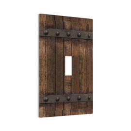 Rustic Brown Wood Barn Door Farmhouse Light Switch Cover Plate Single Toggle 1 Gang Wall Plate Country Decorative Electrical Faceplate for Bathroom Kitchen Home Decor Accessories 5" x 3"