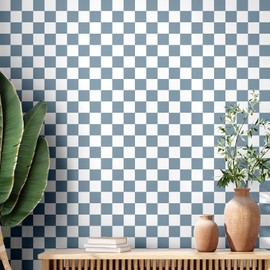 Drydiet Retro Checkerboard Peel and Stick Wallpaper 70s Checkered Wallpaper Checkered Removable Wall Paper Decorative Checkered Decor for Bathroom Cabinet(Sky Blue,9.8' X 15.75'')