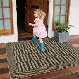 Beeiva Striped Easy Jute Rug 3x5, Patio Rugs Indoor Outdoor Washable Non Slip, Farmhouse Floor Carpet Front Doormat for Entryway Porch Backyard - Green