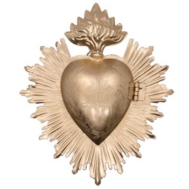 Milagro Heart Wall Ornament Ex Voto | Beautiful Sacred Heart Home Décor | Great Catholic Gift for Sacraments and Housewarming | Locket Space for Small Trinkets (Gold-Tone)