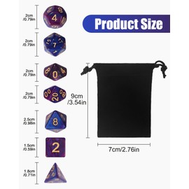 Hixava 49 Pieces Acrylic Polyhedral Dice Set Colour Game Dice Double Colours Table Game Dice with 7 Black Drawstring Bags for Dungeons and Dragons Pathfinder DND RPG MTG D20 D12 D10 D8 D6 D4