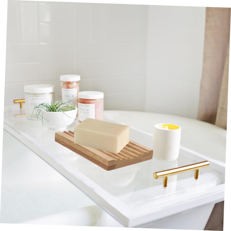 iplusmile Bamboo Soap Dish Set 2pcs Wave-Shaped Soap Holder Drainage