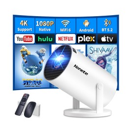 Mini Projector 1080P, 4K Projector Full HD with WIFI 6 and Bluetooth 5.2, Support 180° Rotatable Portable Projector with Auto Keystone Correction, Built-in App Compatible with Phone/HDMI/USB-White