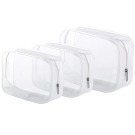 3 Pack Clear Plastic Zippered Toiletry Carry Pouch TSA Approved Toiletry Bag Portable Cosmetic Makeup Bag for Vacation, Bathroom and Organizing (White 3Pcs, Small/Large)