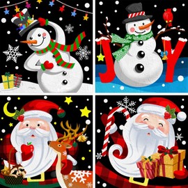 Labeol 4 Paint by Numbers for Kids Ages 8-12 DIY Paint Set for Girls Boys Adults Beginner Crafts for Girls Ages 4-8 Acrylic Oil Painting by Number Kits Perfect for Gift Decor 8"x8" (Christmas)